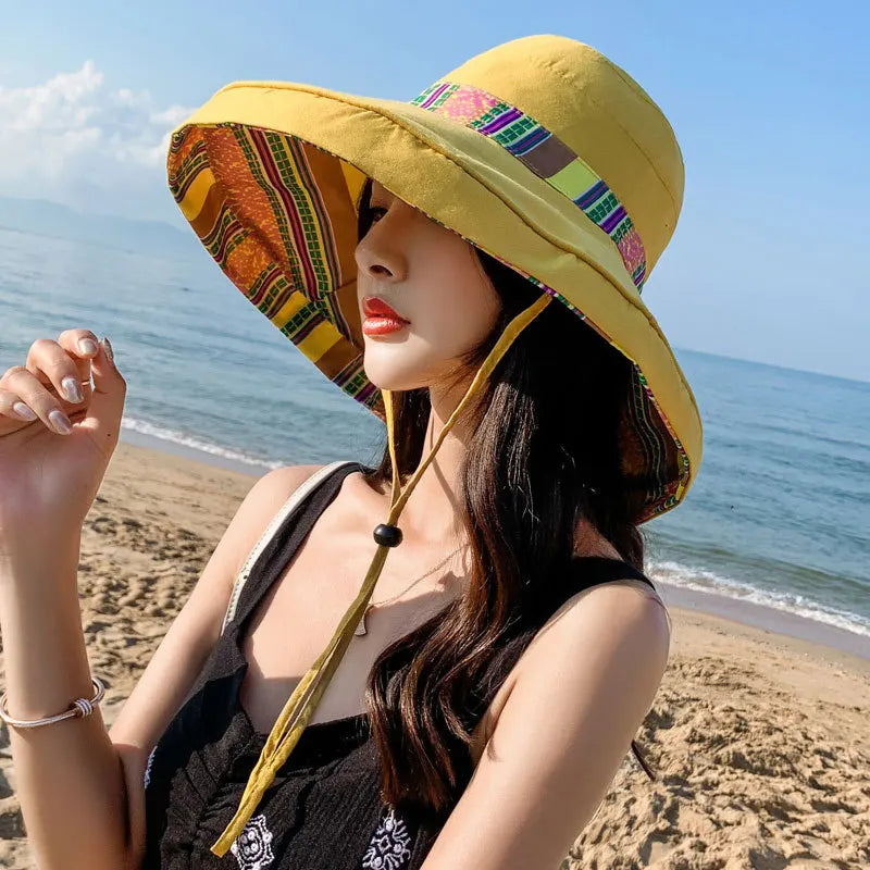 S02 Bucket Hat Summer Women's Sun Hat Version Of The Big Brim Fisherman Hat Foldable Double-Sided Sun Protection Fashion Panama