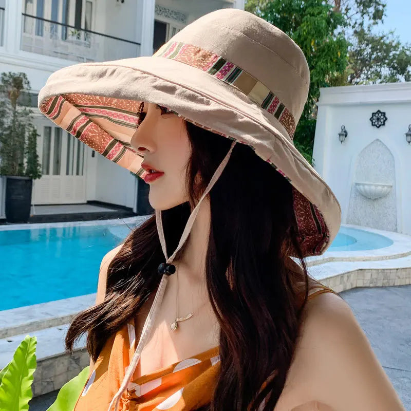 S02 Bucket Hat Summer Women's Sun Hat Version Of The Big Brim Fisherman Hat Foldable Double-Sided Sun Protection Fashion Panama