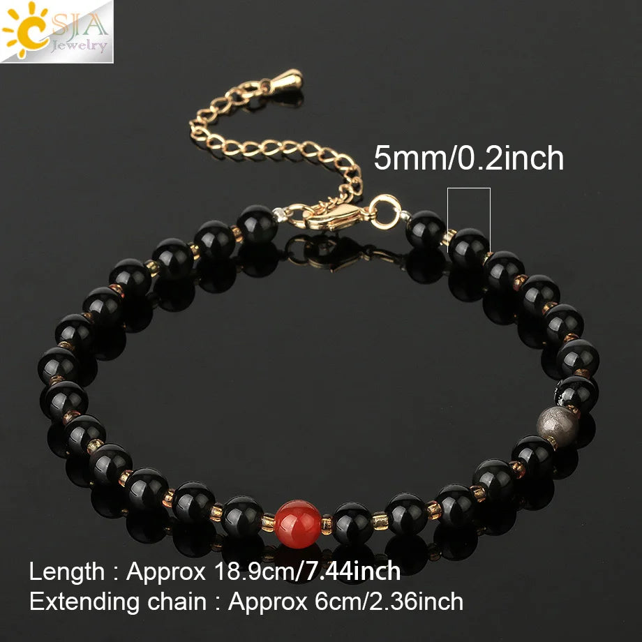 CSJA Irregular Natural Gem Stone Bracelet for Women Chip Gravel Bracelets Purple Crystal Obsidian Garnet Blessing Jewelry G701