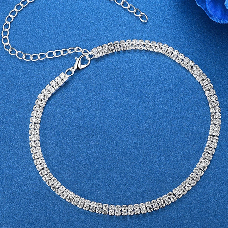 TREAZY Minimalism Rhinestone Crystal Choker Necklace for Women Prom Wedding Gift Silver Color Chain Chokers Collier Femme