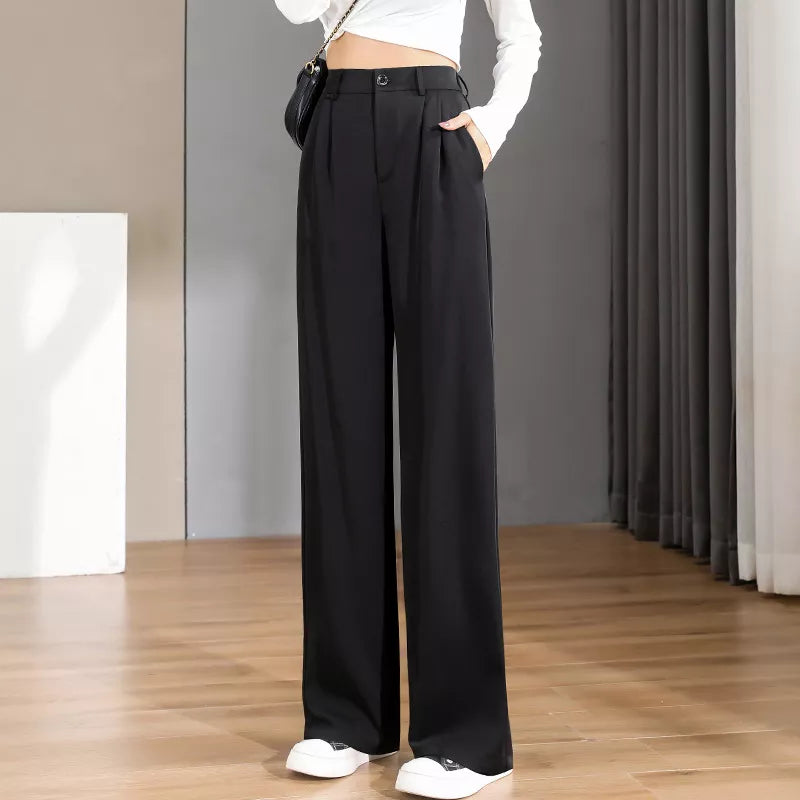 Women Chic Office Wear Straight Pants Vintage High  Ladies Trousers Baggy Korean NEW Spring/Summer/Autumn Wide Leg Female