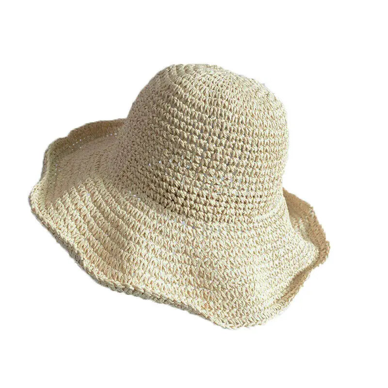 New Fashion Ladies Summer Hoilday Floppy Straw Hat Women Wide Brim Beach Foldable Bow Flower Straw Sun Hat Sun Cap Hot Sales