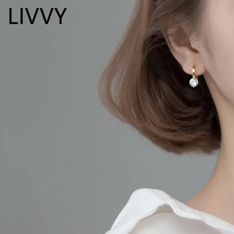 LIVVY Silver Color Geometric Zircon Hoop Earrings For Women New Temperament  Simple Unique Design Charm Jewelry Gift