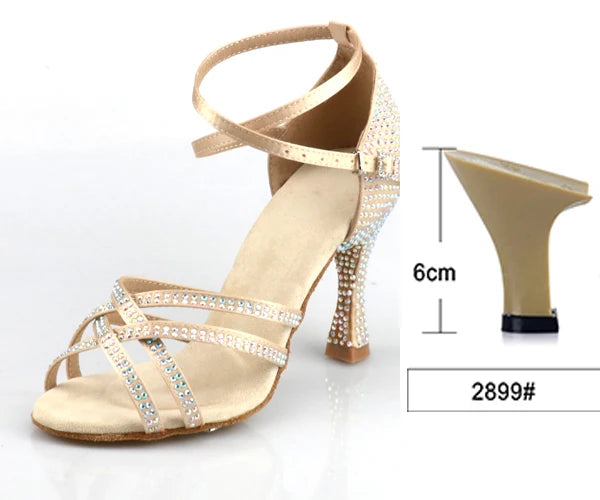 WUXIJIAO Women's Latin Dance Shoes New Dance Shoes Unique Design Salsa Shoes Diamond Sandals