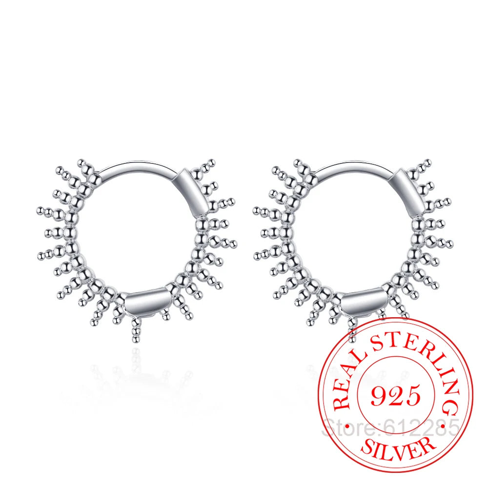 925 Sterling Silver Geometric Ball Buckle Simple Hoop Earrings for Women Silver/Gold Color Earring Wedding Party Jewelry Gift