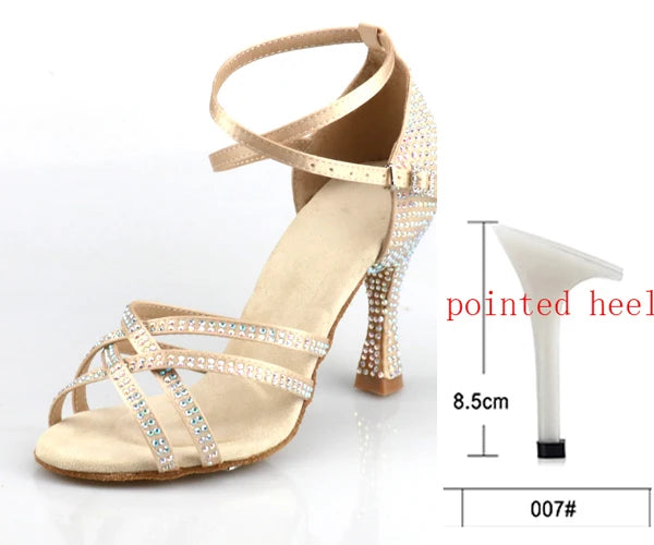 WUXIJIAO Women's Latin Dance Shoes New Dance Shoes Unique Design Salsa Shoes Diamond Sandals