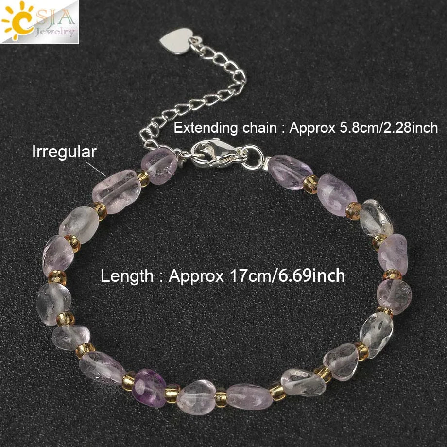 CSJA Irregular Natural Gem Stone Bracelet for Women Chip Gravel Bracelets Purple Crystal Obsidian Garnet Blessing Jewelry G701