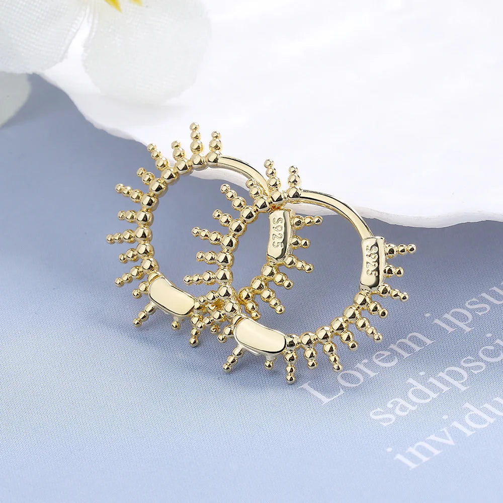 925 Sterling Silver Geometric Ball Buckle Simple Hoop Earrings for Women Silver/Gold Color Earring Wedding Party Jewelry Gift