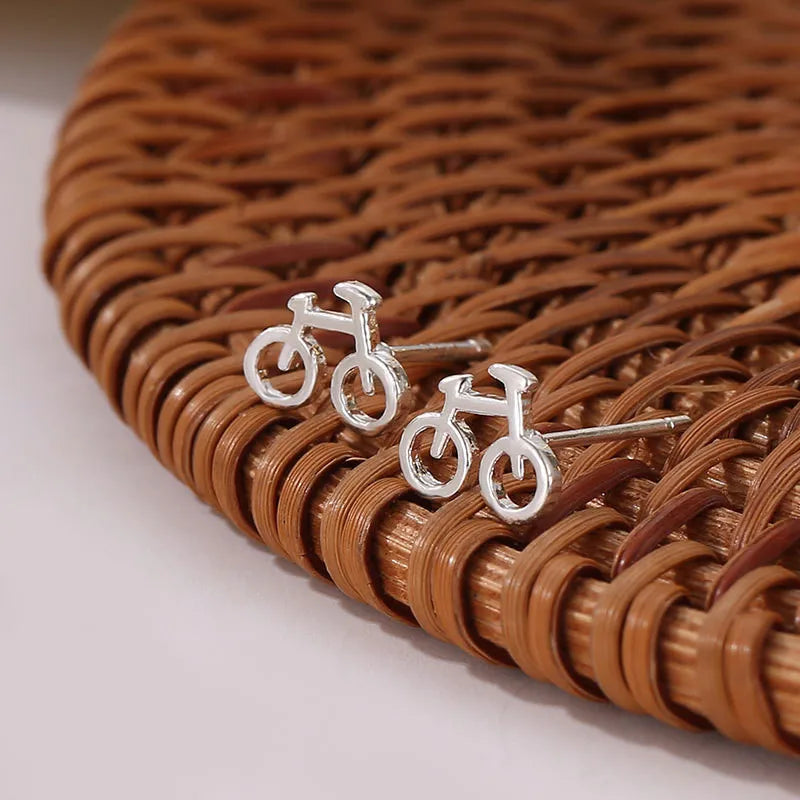 New Arrival Lovely Silver Color Biker Cute Tiny Bike Bicycle Stud Earrings For Women Best Friend Ear Jewelry Gifts