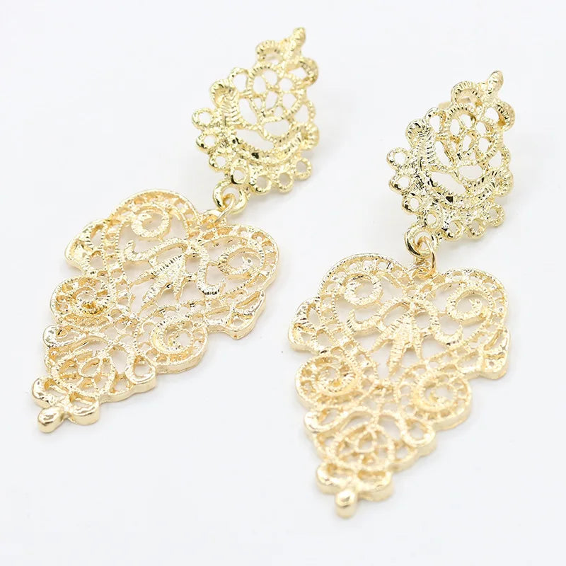 New Bohemia Vintage Hollow Leaves Drop Earrings Women's Jewelry Big Brand Exaggerated Female Dangle Brincos Bijoux Gift EB158