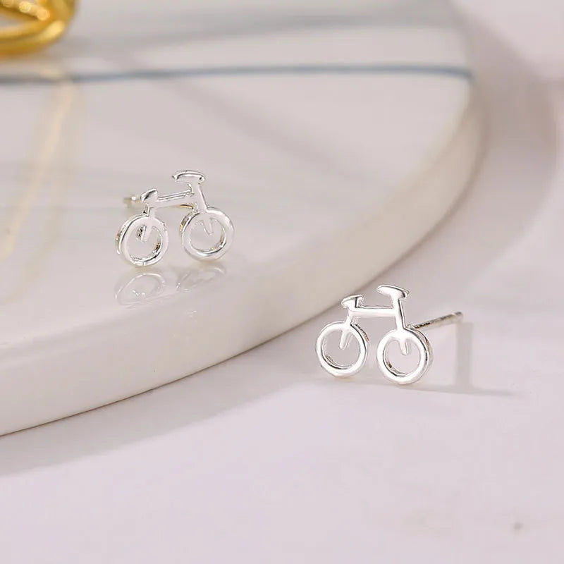 New Arrival Lovely Silver Color Biker Cute Tiny Bike Bicycle Stud Earrings For Women Best Friend Ear Jewelry Gifts