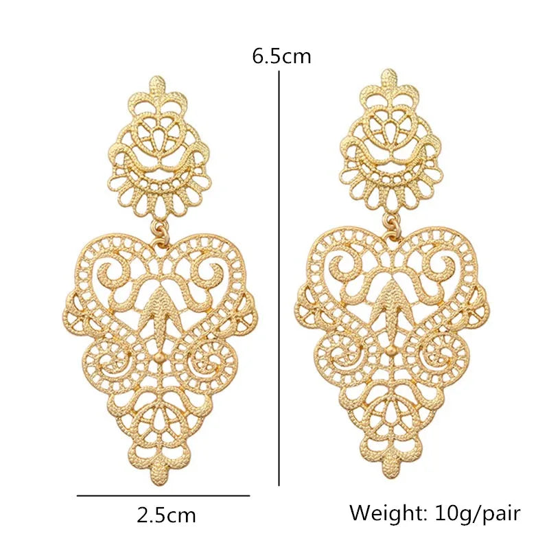 New Bohemia Vintage Hollow Leaves Drop Earrings Women's Jewelry Big Brand Exaggerated Female Dangle Brincos Bijoux Gift EB158