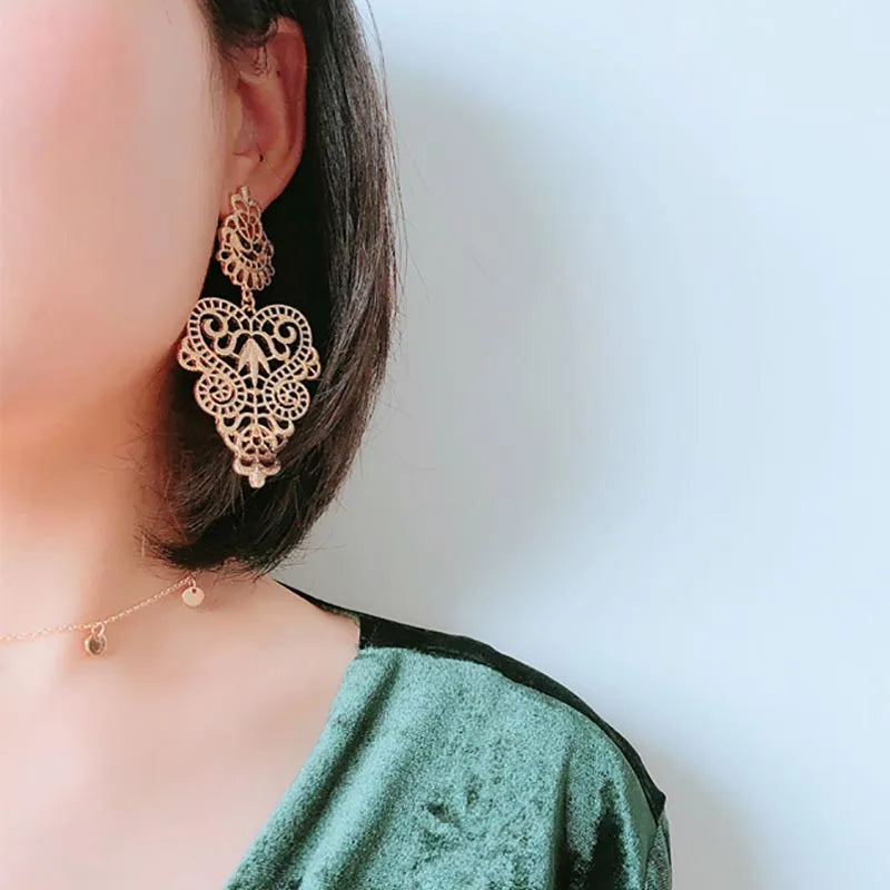 New Bohemia Vintage Hollow Leaves Drop Earrings Women's Jewelry Big Brand Exaggerated Female Dangle Brincos Bijoux Gift EB158