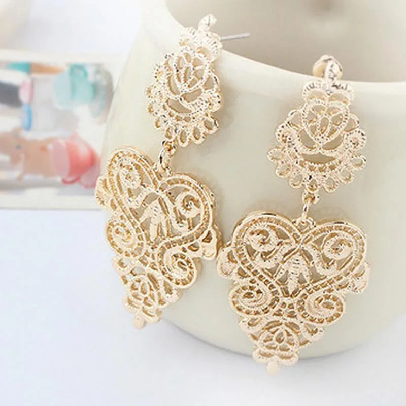 New Bohemia Vintage Hollow Leaves Drop Earrings Women's Jewelry Big Brand Exaggerated Female Dangle Brincos Bijoux Gift EB158