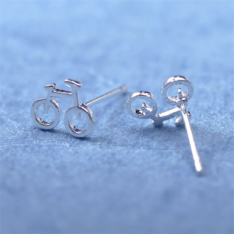 New Arrival Lovely Silver Color Biker Cute Tiny Bike Bicycle Stud Earrings For Women Best Friend Ear Jewelry Gifts