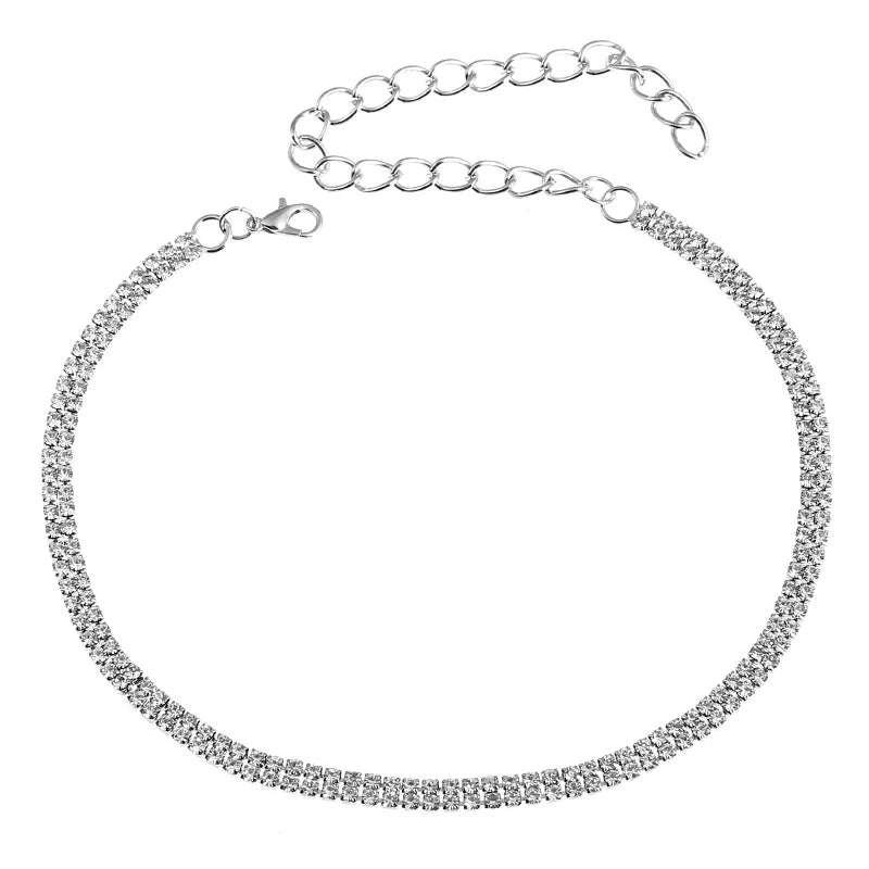 TREAZY Minimalism Rhinestone Crystal Choker Necklace for Women Prom Wedding Gift Silver Color Chain Chokers Collier Femme