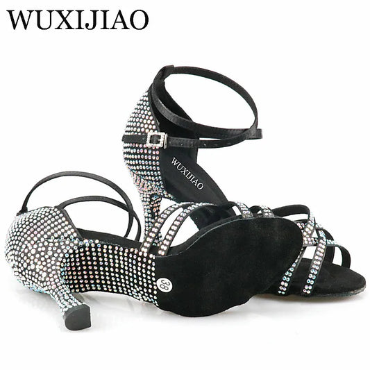 WUXIJIAO Women's Latin Dance Shoes New Dance Shoes Unique Design Salsa Shoes Diamond Sandals