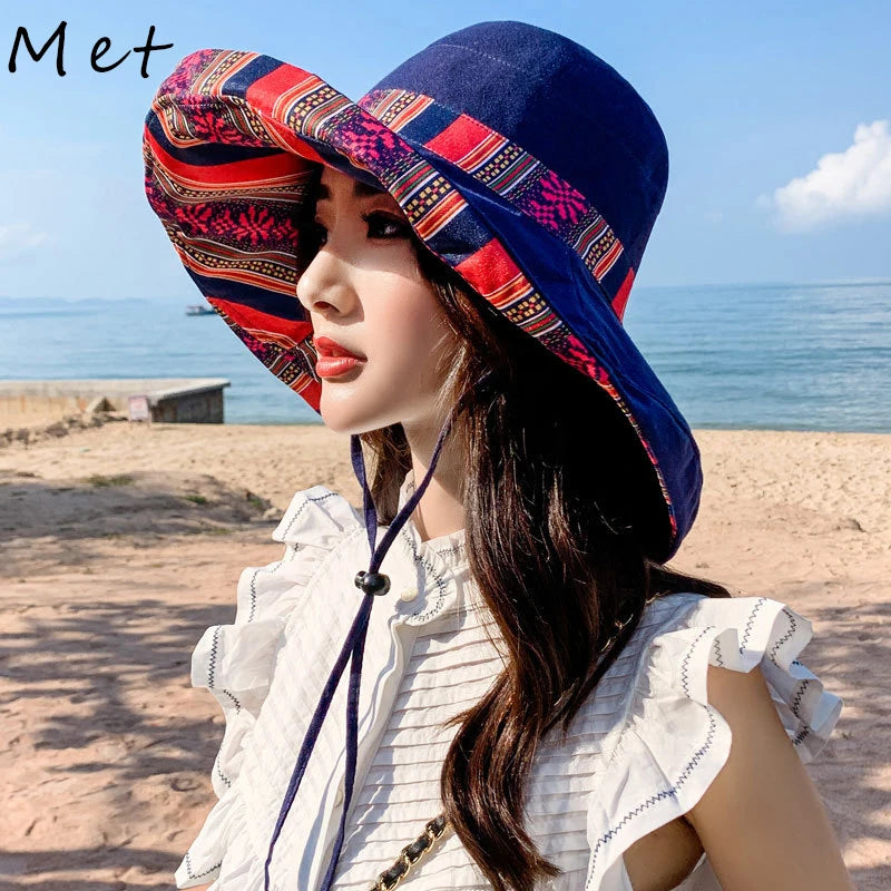 S02 Bucket Hat Summer Women's Sun Hat Version Of The Big Brim Fisherman Hat Foldable Double-Sided Sun Protection Fashion Panama