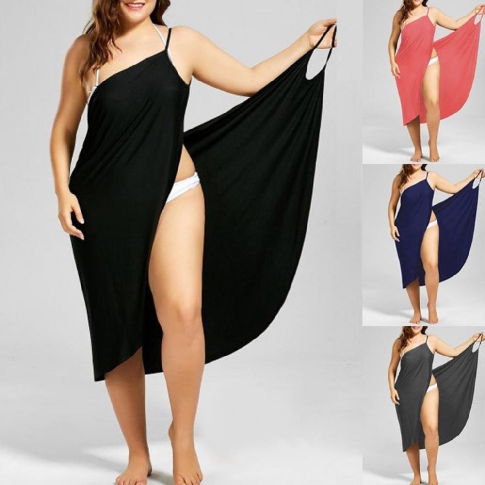 Fashion Women Solid Color Beach Summer Dresses Sling Sleeve Casual Sexy Halter Loose Towel Dress Vestidos Plus Size S-5XL халат