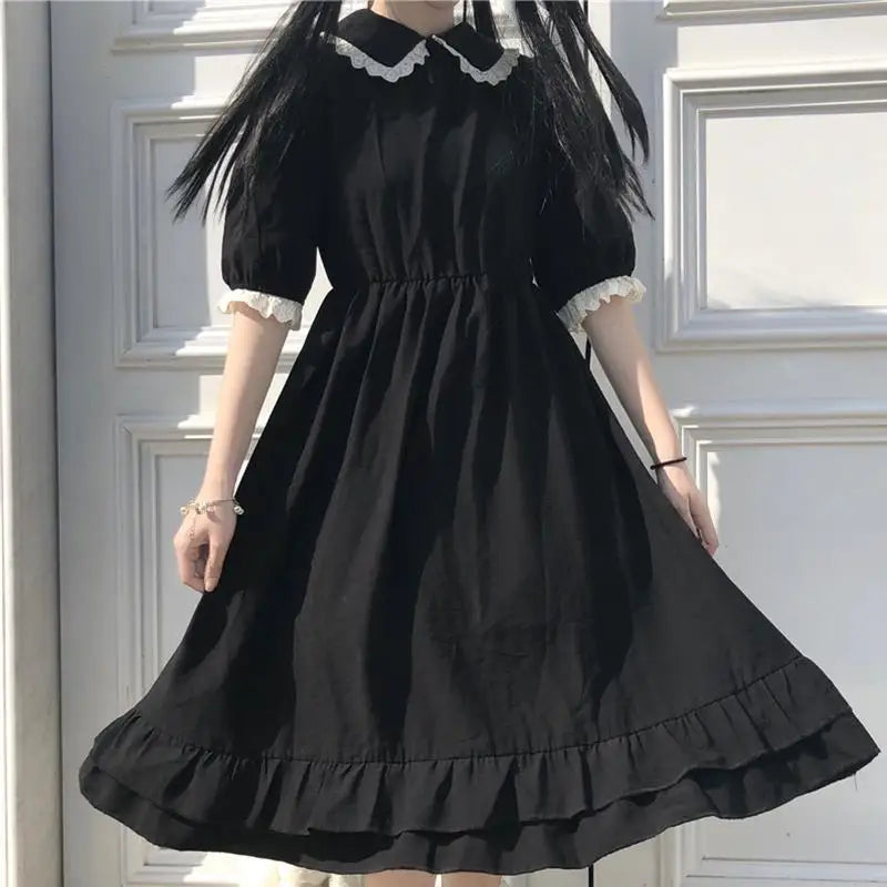 Mini Black Dresses Puff Sleeve Women Lolita Girlish Designer Kawaii Clothes Japanese Preppy Bow Summer Sweet Ins Y2k Vestidos BF