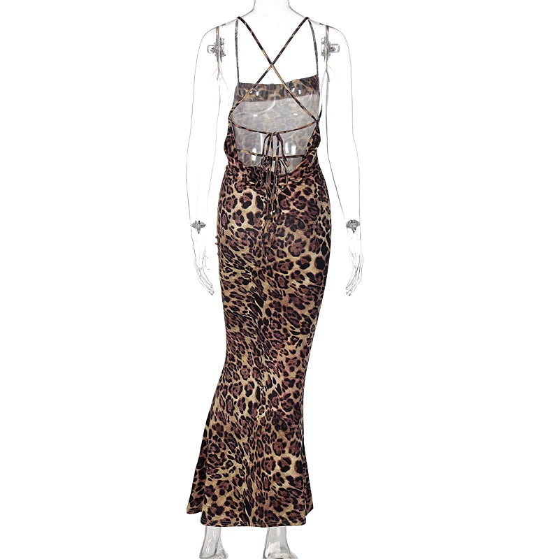 Hawthaw Women Autumn Winter Sleeveless Leopard Printed Bodycon Long Straps Dress Streetwear 2021 Fall Clothes Wholesale Items