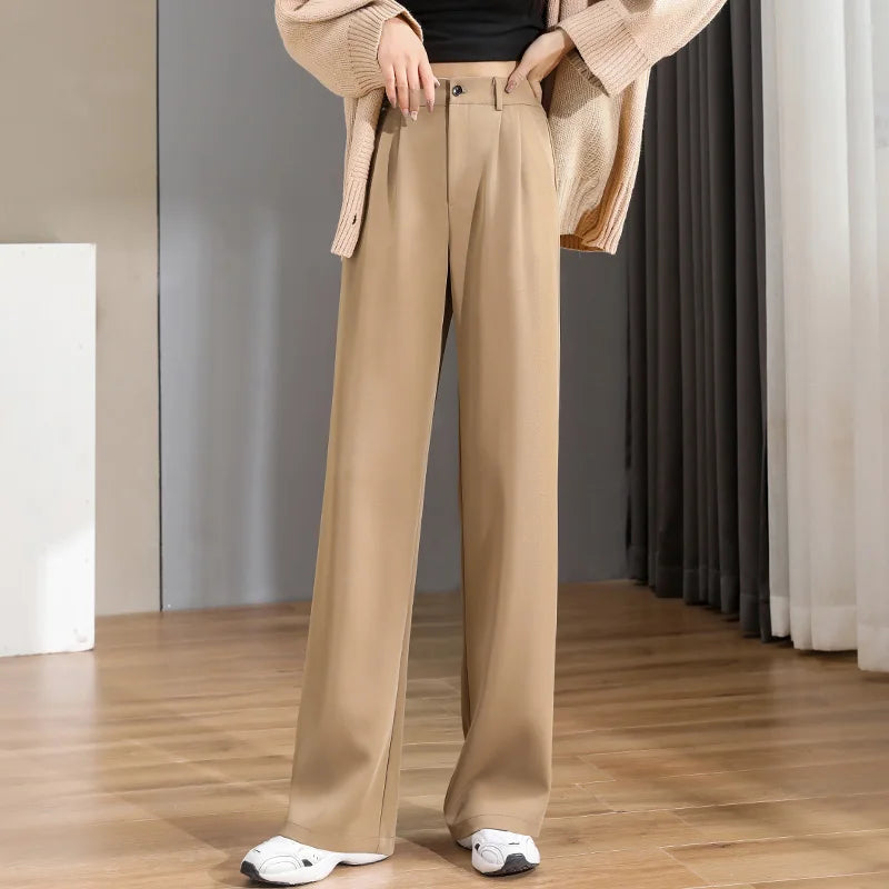 Women Chic Office Wear Straight Pants Vintage High  Ladies Trousers Baggy Korean NEW Spring/Summer/Autumn Wide Leg Female