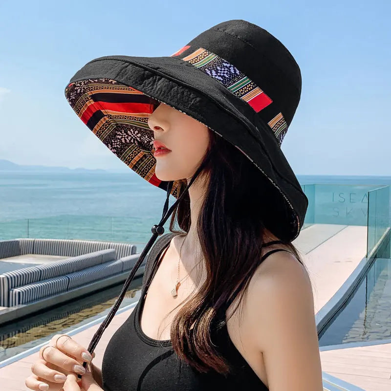 S02 Bucket Hat Summer Women's Sun Hat Version Of The Big Brim Fisherman Hat Foldable Double-Sided Sun Protection Fashion Panama