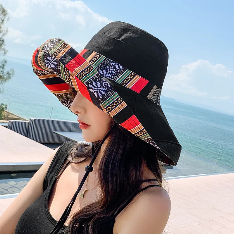 S02 Bucket Hat Summer Women's Sun Hat Version Of The Big Brim Fisherman Hat Foldable Double-Sided Sun Protection Fashion Panama