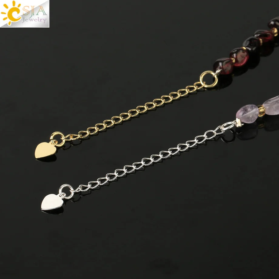 CSJA Irregular Natural Gem Stone Bracelet for Women Chip Gravel Bracelets Purple Crystal Obsidian Garnet Blessing Jewelry G701