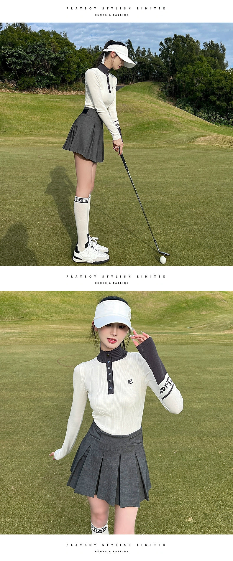 South Korea FL Golf Clothing Women's Suit Summer Autumn and Winter Long-Sleeved Shirt Pleated Skirt Silm Golf Women's Clothing