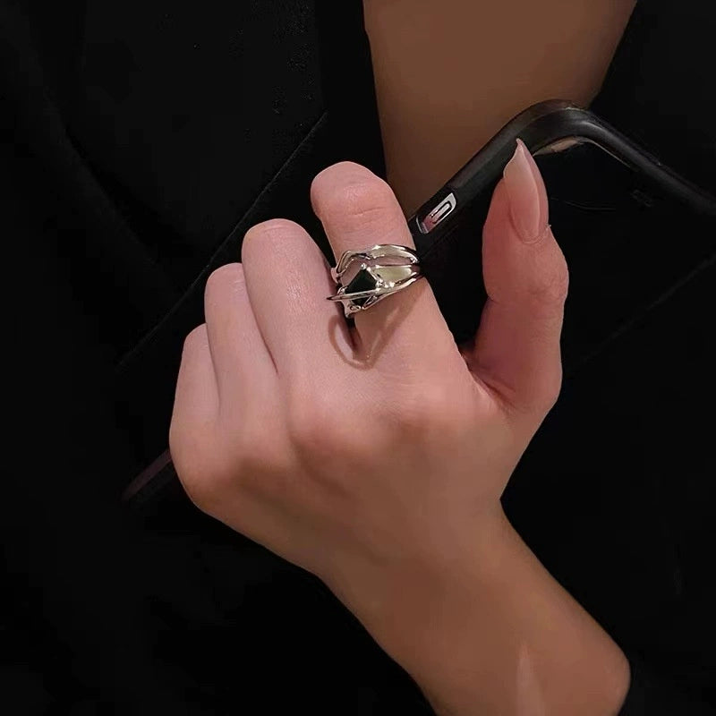 Niche Style Kancai Zircon Cold Wind Forefinger Ring Square