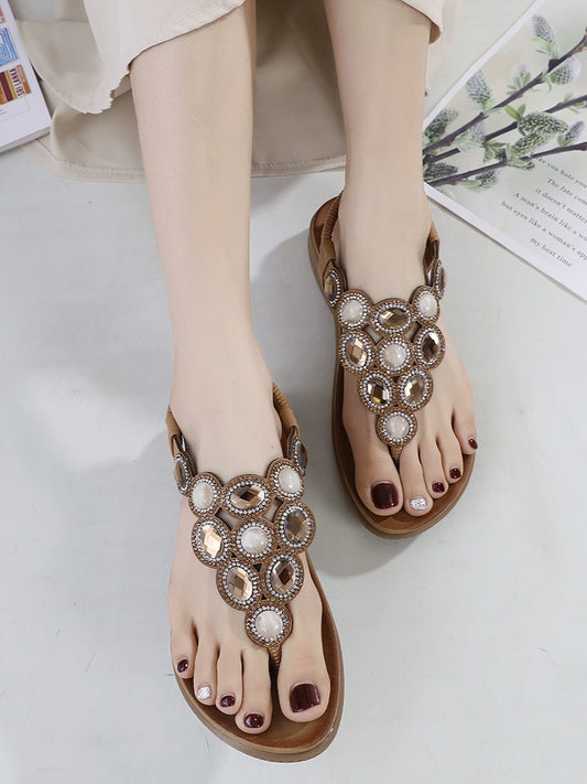 Flip-Toe Rhinestone Roman Sandals for Beach Vacations in Sanya