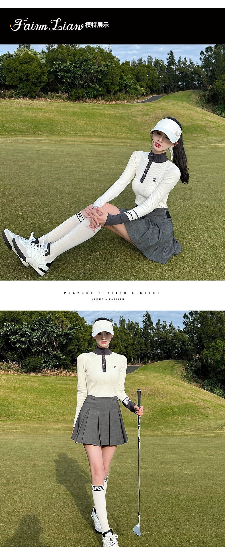 South Korea FL Golf Clothing Women's Suit Summer Autumn and Winter Long-Sleeved Shirt Pleated Skirt Silm Golf Women's Clothing