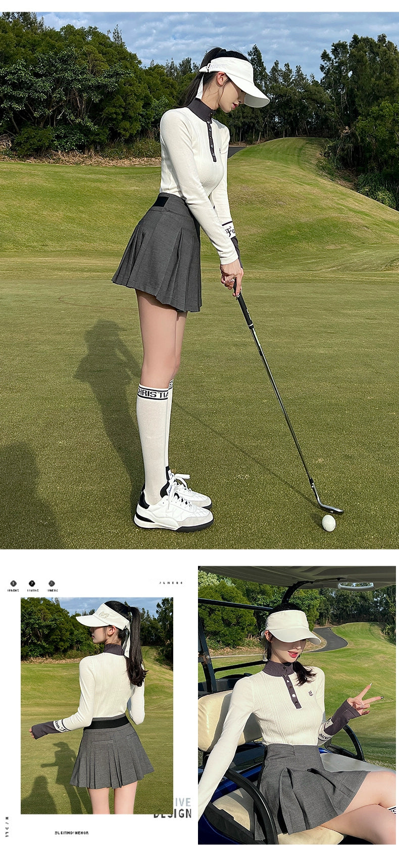 South Korea FL Golf Clothing Women's Suit Summer Autumn and Winter Long-Sleeved Shirt Pleated Skirt Silm Golf Women's Clothing