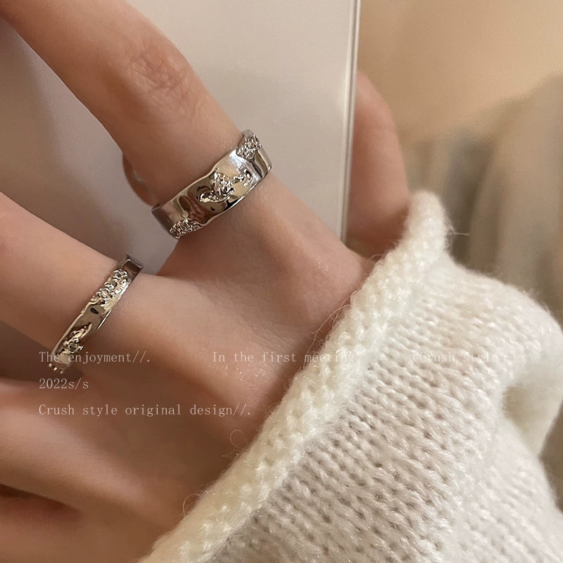 INS Silver Female Niche Style Decoration Index Finger Ring Simple Bracelet