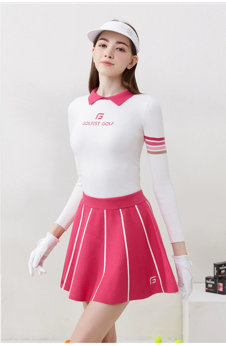 Autumn Women's Golf Tops Women's Suit Knitted Sweater Skirt Gym Clothes Skirt Comfortable Slim Looking Clothes