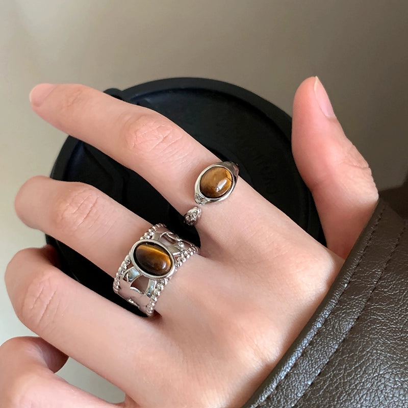 Niche Style Open Adjustable Ring Female Retro Tigereye