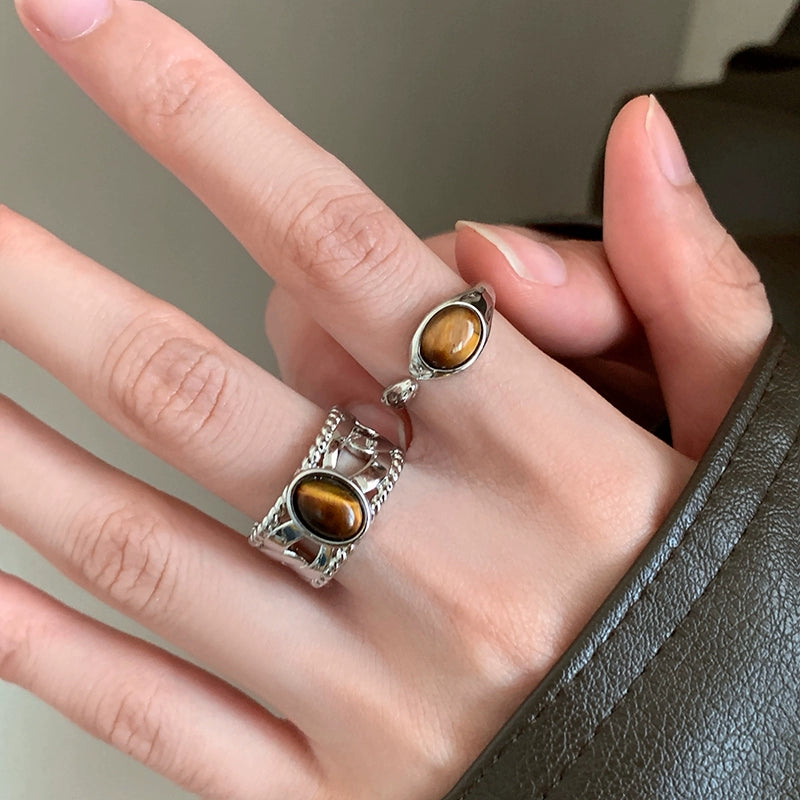 Niche Style Open Adjustable Ring Female Retro Tigereye