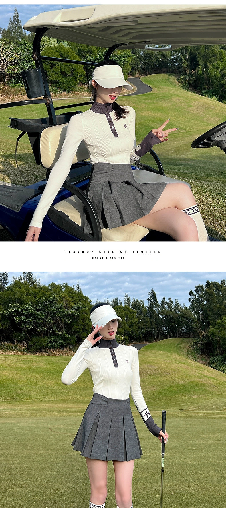 South Korea FL Golf Clothing Women's Suit Summer Autumn and Winter Long-Sleeved Shirt Pleated Skirt Silm Golf Women's Clothing