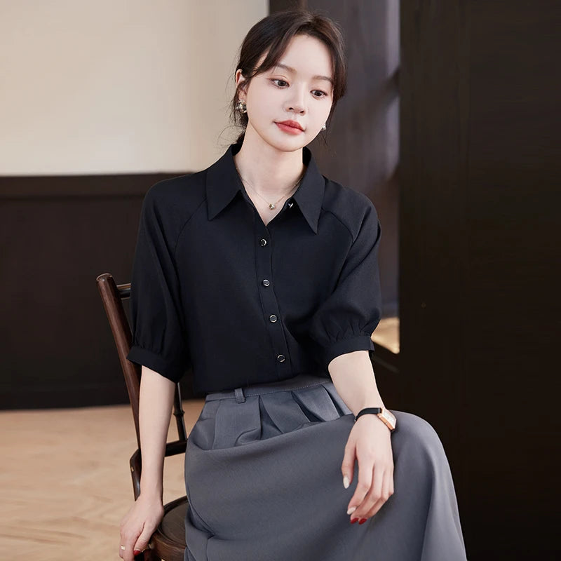 AIyssa-Women's Mid-Sleeve Shirt, Professional Fashion, Elegant Temperament, Spring and Summer, New, 2024