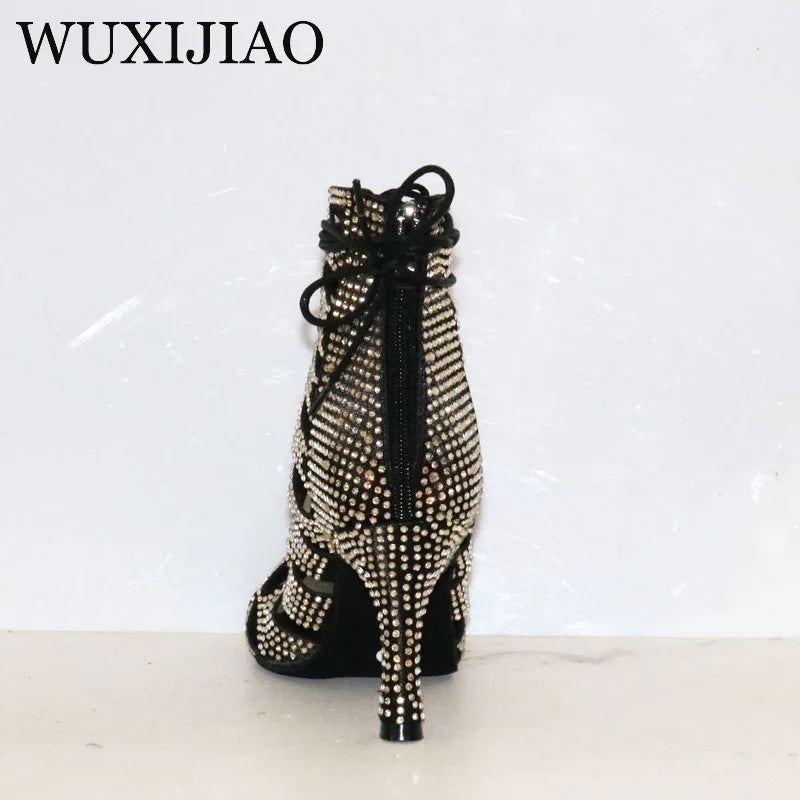 WUXIJIAO European and American rhinestone strap dance boots high heels nightclub dance jazz boots pole dance Latin dance shoes