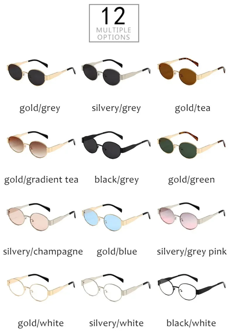 Oval Sunglasses 2024 New High Quality Men Woman Small Round Metal Fashion Sunglasses Womens Vintage Gucci Sun Glasses gafas