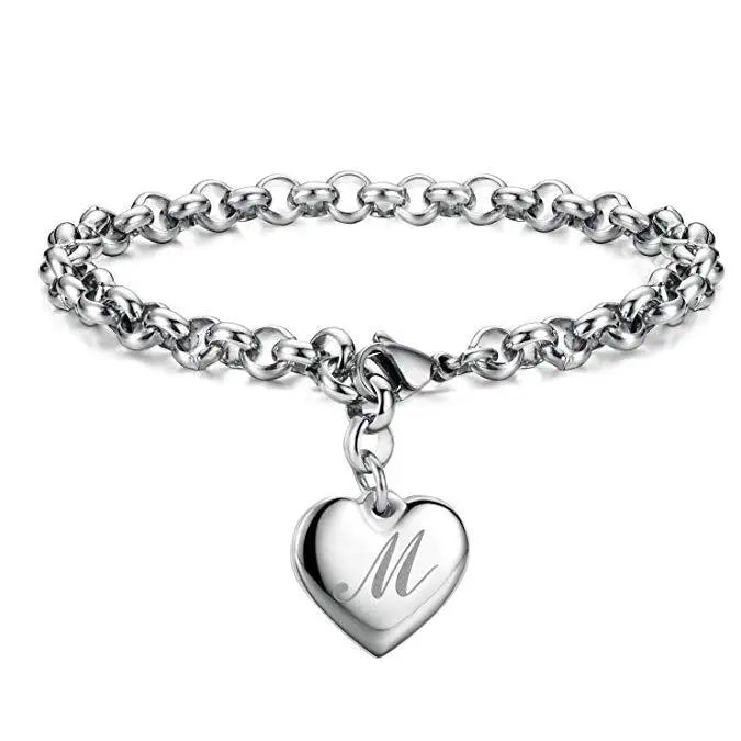 Fine 925 Sterling silver Noble Heart 26 Letteres chain Bracelets for women men Fashion party wedding Accessories Jewelry gifts