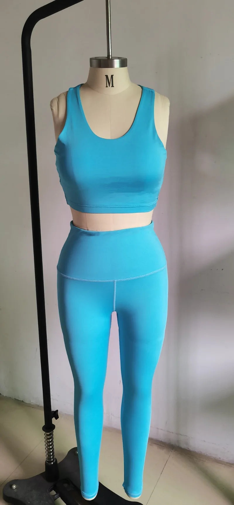 Pmwrun Women's Summer Sky Blue Elastic Yoga Suit Sports Fitness Running Exterior Two-piece Women's Suit