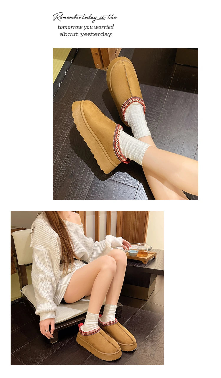 New Snow Boots Women Chelsea Ankle Winter Cotton Shoes Brand Fur Short Warm Comfortable Slipper Platform Shoes Flip Flops Botas