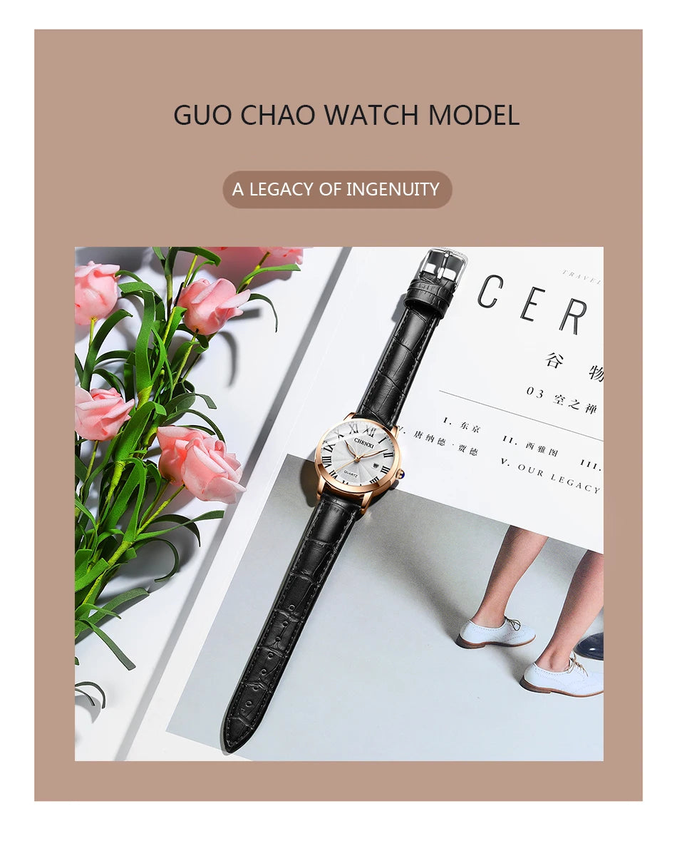 CHENXI Leather Quartz Ladies Watches Top Brand Luxury Casual Watch for Women Waterproof Fashion Leather Analog Womens Wristwatch