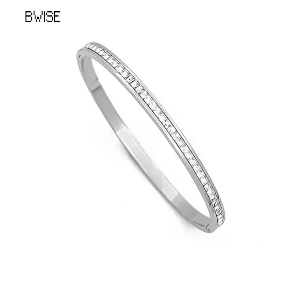 Bwise Ins Style Stainless Steel Bracelet Jewelry Inlaid Cubic Zircon Bracelet Bangles for Women Waterproof Trendy Christmas Gift