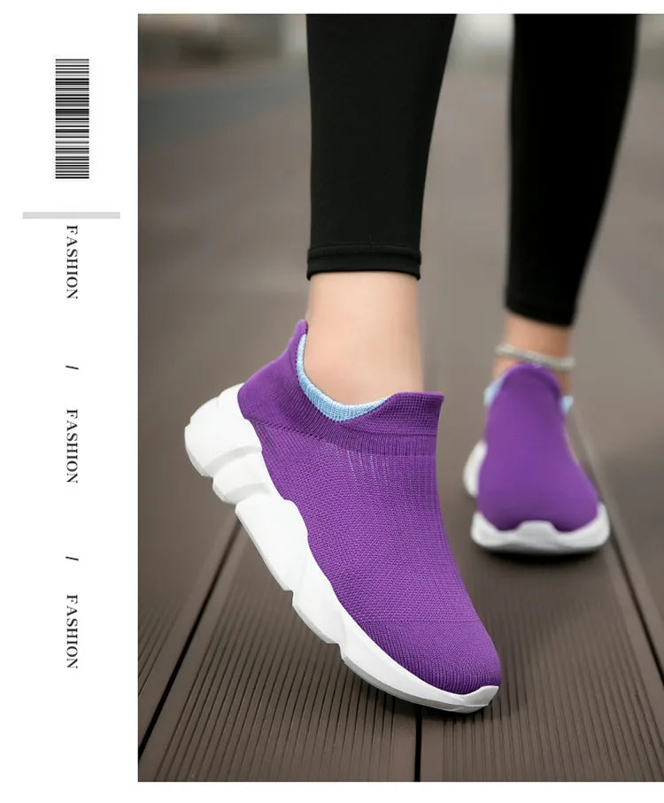 New Pink Women's Casual Sneakers Large Size 36-42 Comfort Breathable Socks Shoes For Women Slip-On Platform Loafer Shoes Womens