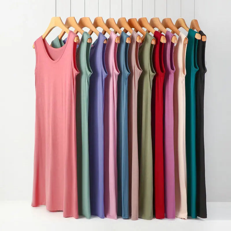 Summer Modal Sleeveless Dress Solid color Tank dress Large size 8XL Mid-Length Bottoming Cami dresses All match