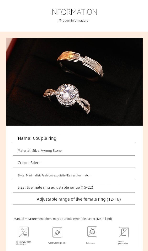 Wedding Artificial Moissanite Couple Big Diamond Ring